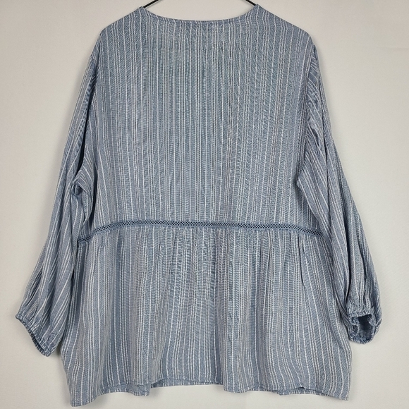 MSRP $50 Fever Smocked Long Sleeve Blouse Blue White Crochet pin stripe Sz XL - Picture 6 of 8